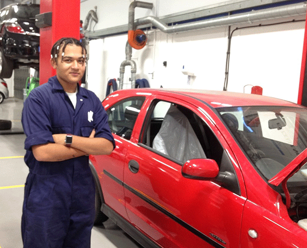 Jaden Patel in Motor Vehicle workshop