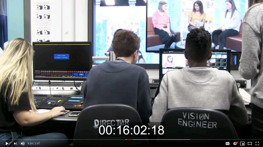 Students in TV studio