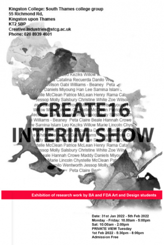 BA (Hons) Art & Design and FdA Art & Design Interim Show: CREATE16